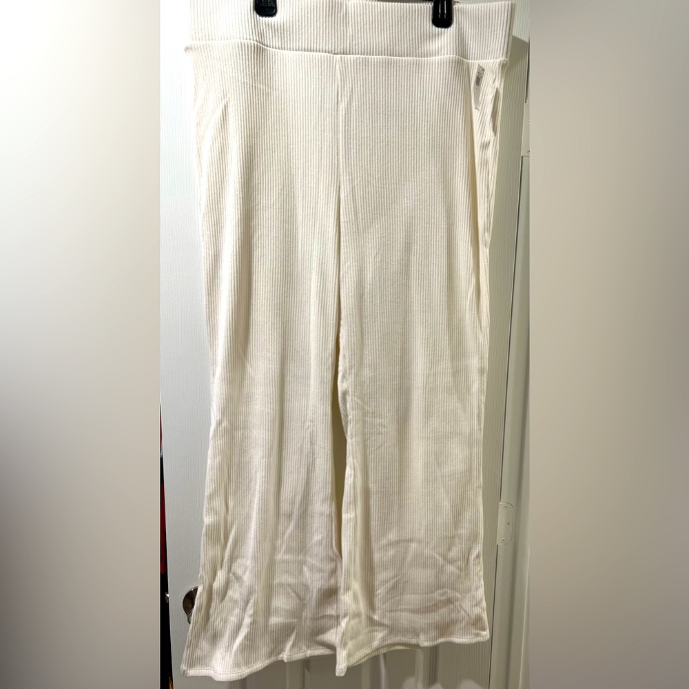 New Women's Old Navy Cream Rib Knit High Waisted Flare Lounge Pants